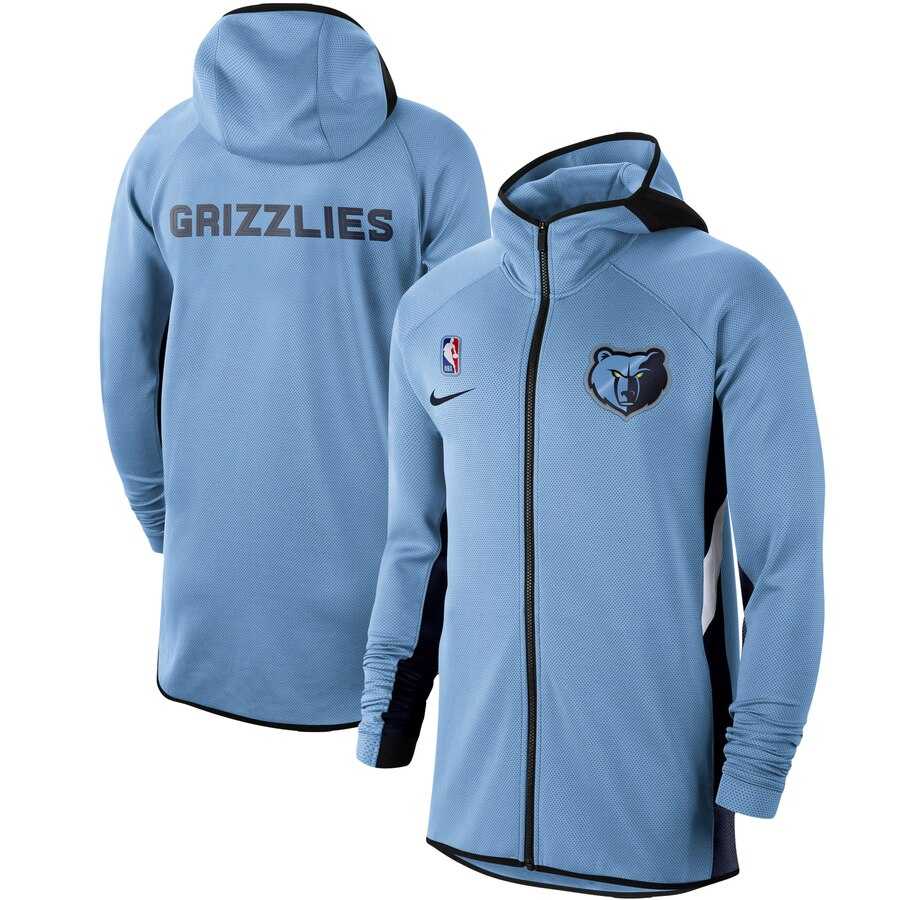 Men Nike Memphis Grizzlies Light Blue Authentic Showtime Therma Flex Performance FullZip Hoodie